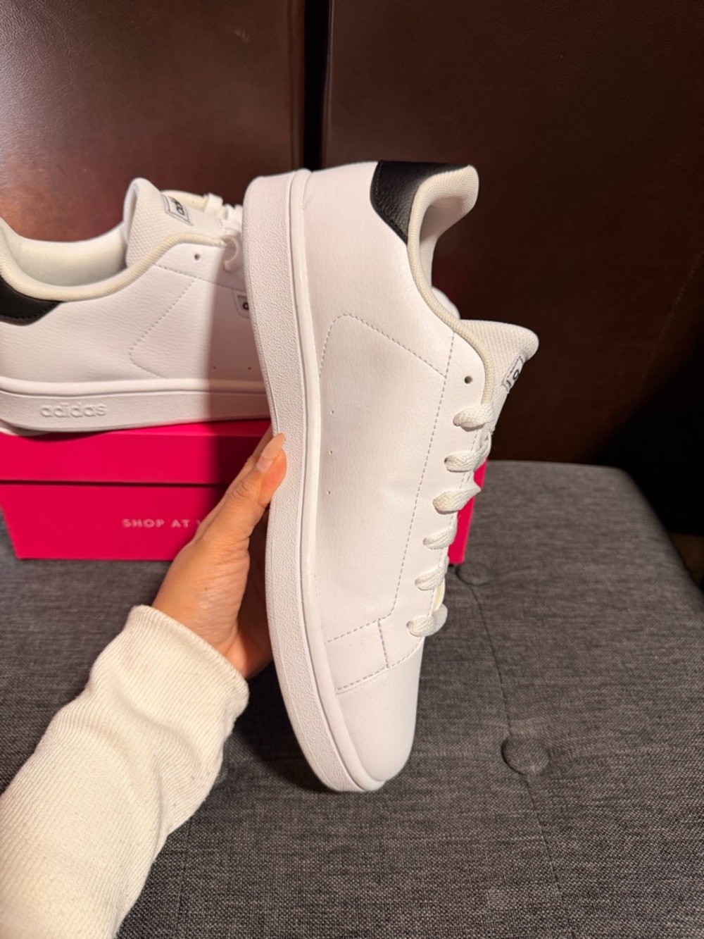 adidas White leather Sneakers with Black Heel Accent - Picture 7 of 10